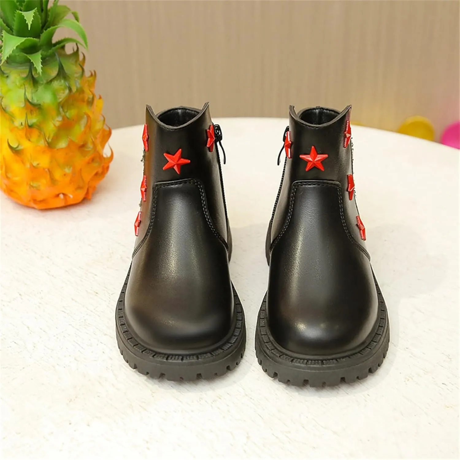 Girls Leather Short Boots Snow Ankle Boots Infant Cozy Leather Short Boots Fur Lined Toddler Boot Cold Weather