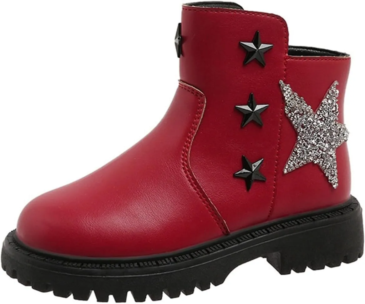 Girls Leather Short Boots Snow Ankle Boots Infant Cozy Leather Short Boots Fur Lined Toddler Boot Cold Weather