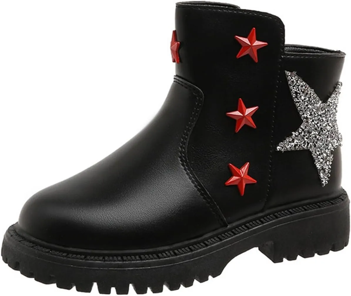 Girls Leather Short Boots Snow Ankle Boots Infant Cozy Leather Short Boots Fur Lined Toddler Boot Cold Weather