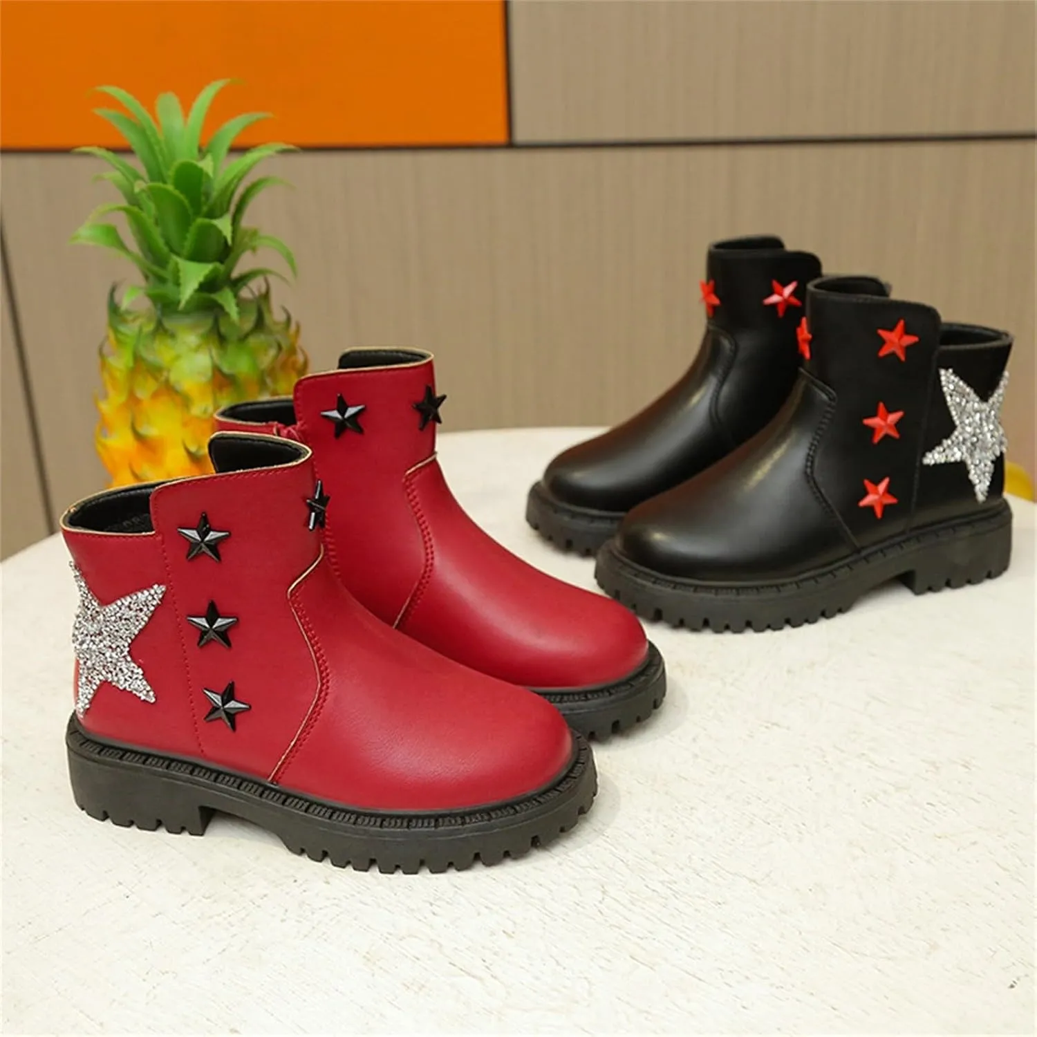 Girls Leather Short Boots Snow Ankle Boots Infant Cozy Leather Short Boots Fur Lined Toddler Boot Cold Weather