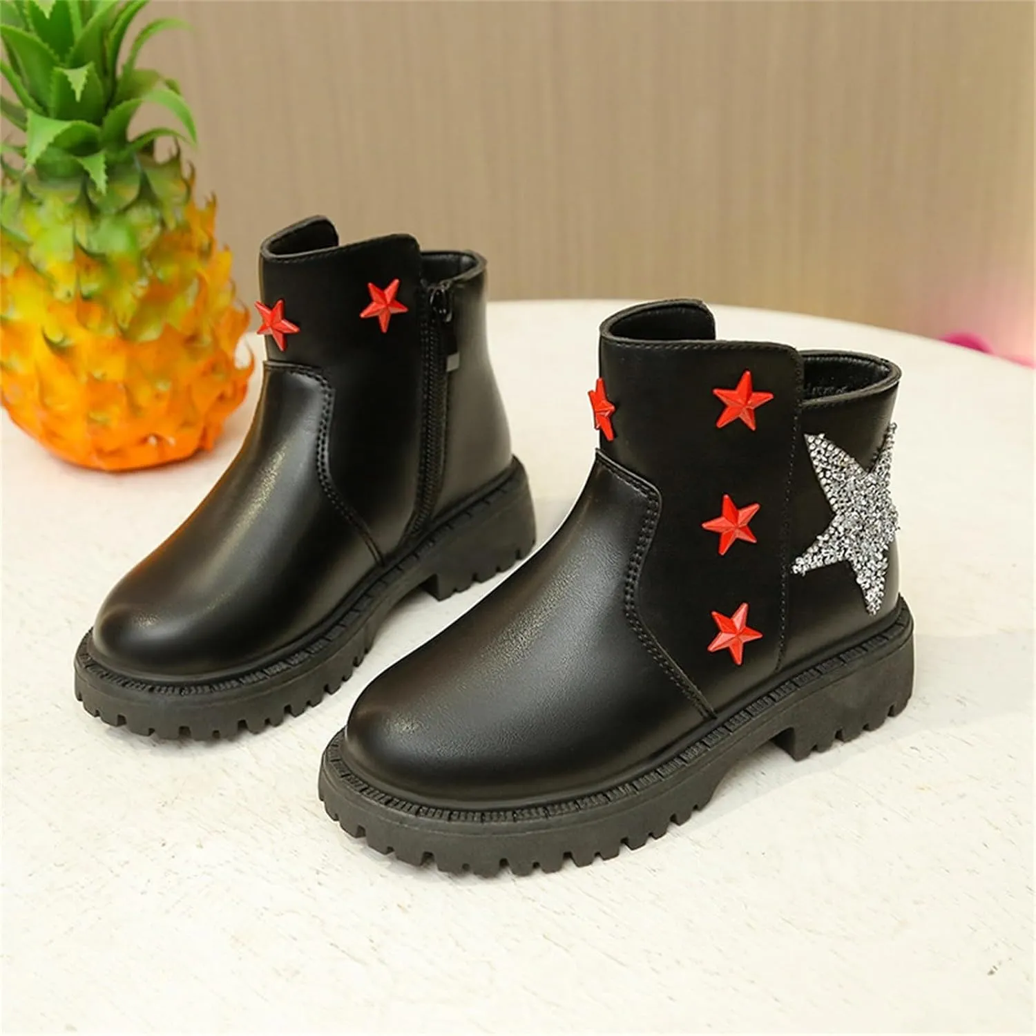 Girls Leather Short Boots Snow Ankle Boots Infant Cozy Leather Short Boots Fur Lined Toddler Boot Cold Weather