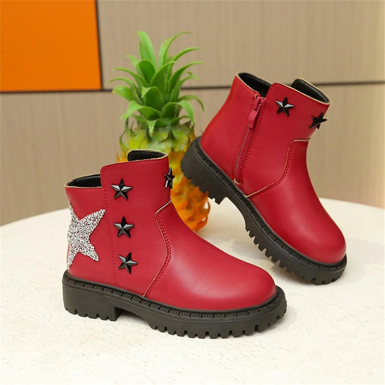 Girls Leather Short Boots Snow Ankle Boots Infant Cozy Leather Short Boots Fur Lined Toddler Boot Cold Weather