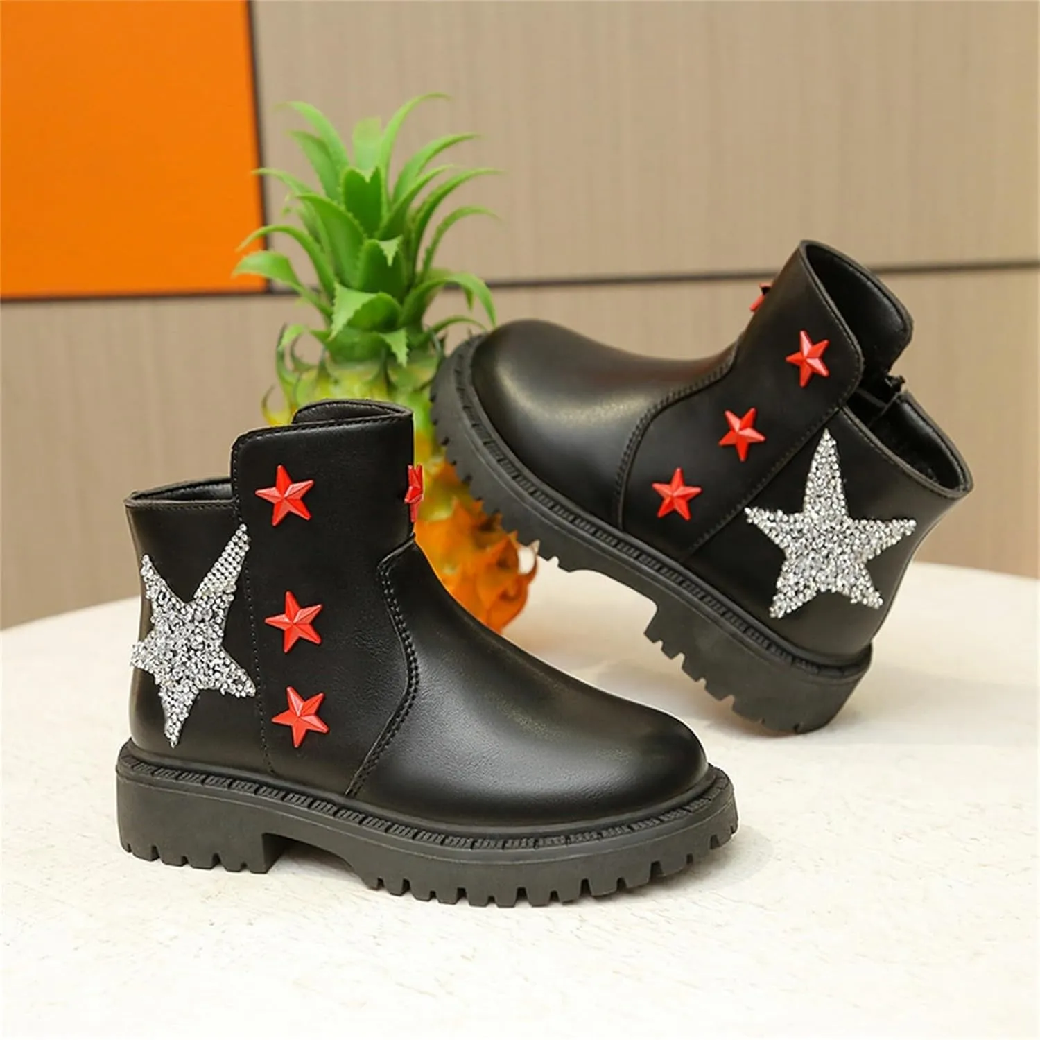 Girls Leather Short Boots Snow Ankle Boots Infant Cozy Leather Short Boots Fur Lined Toddler Boot Cold Weather