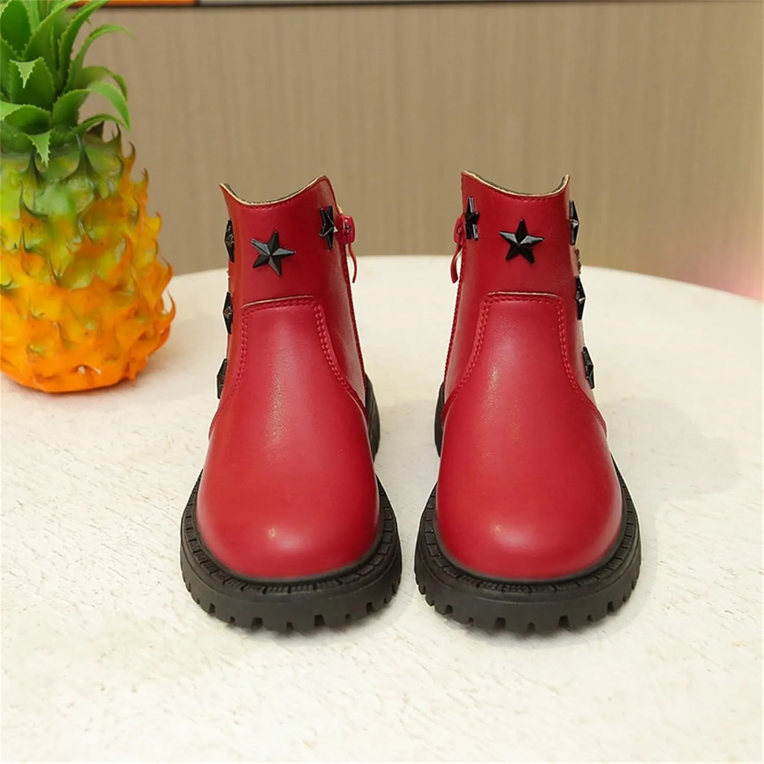 Girls Leather Short Boots Snow Ankle Boots Infant Cozy Leather Short Boots Fur Lined Toddler Boot Cold Weather
