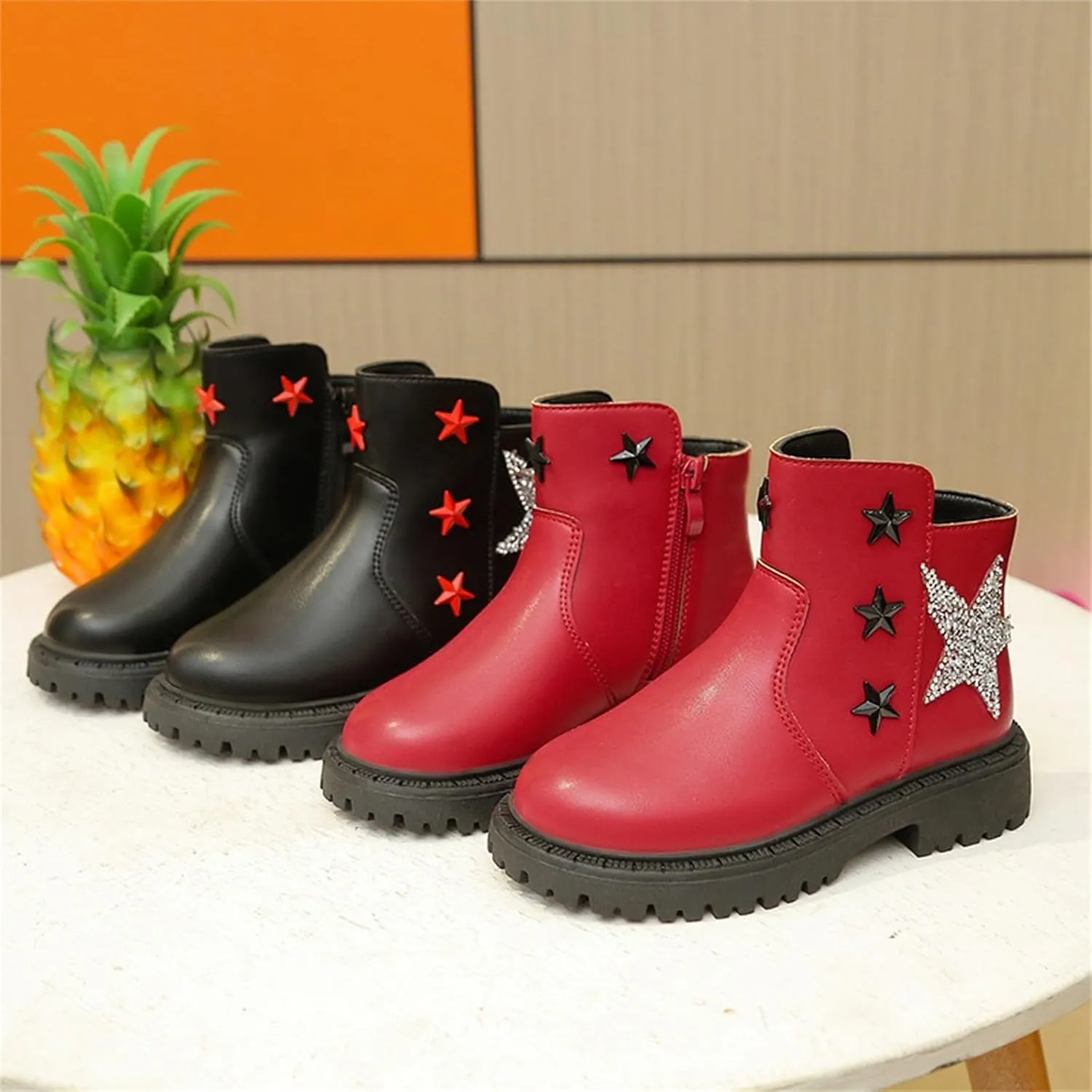 Girls Leather Short Boots Snow Ankle Boots Infant Cozy Leather Short Boots Fur Lined Toddler Boot Cold Weather