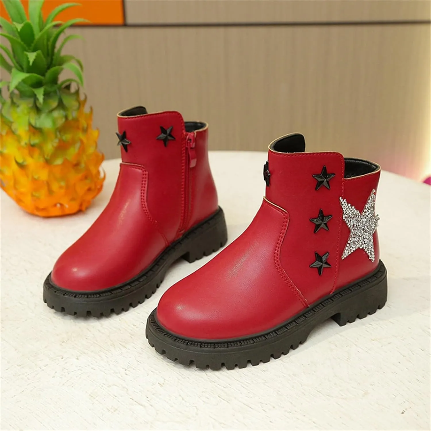 Girls Leather Short Boots Snow Ankle Boots Infant Cozy Leather Short Boots Fur Lined Toddler Boot Cold Weather