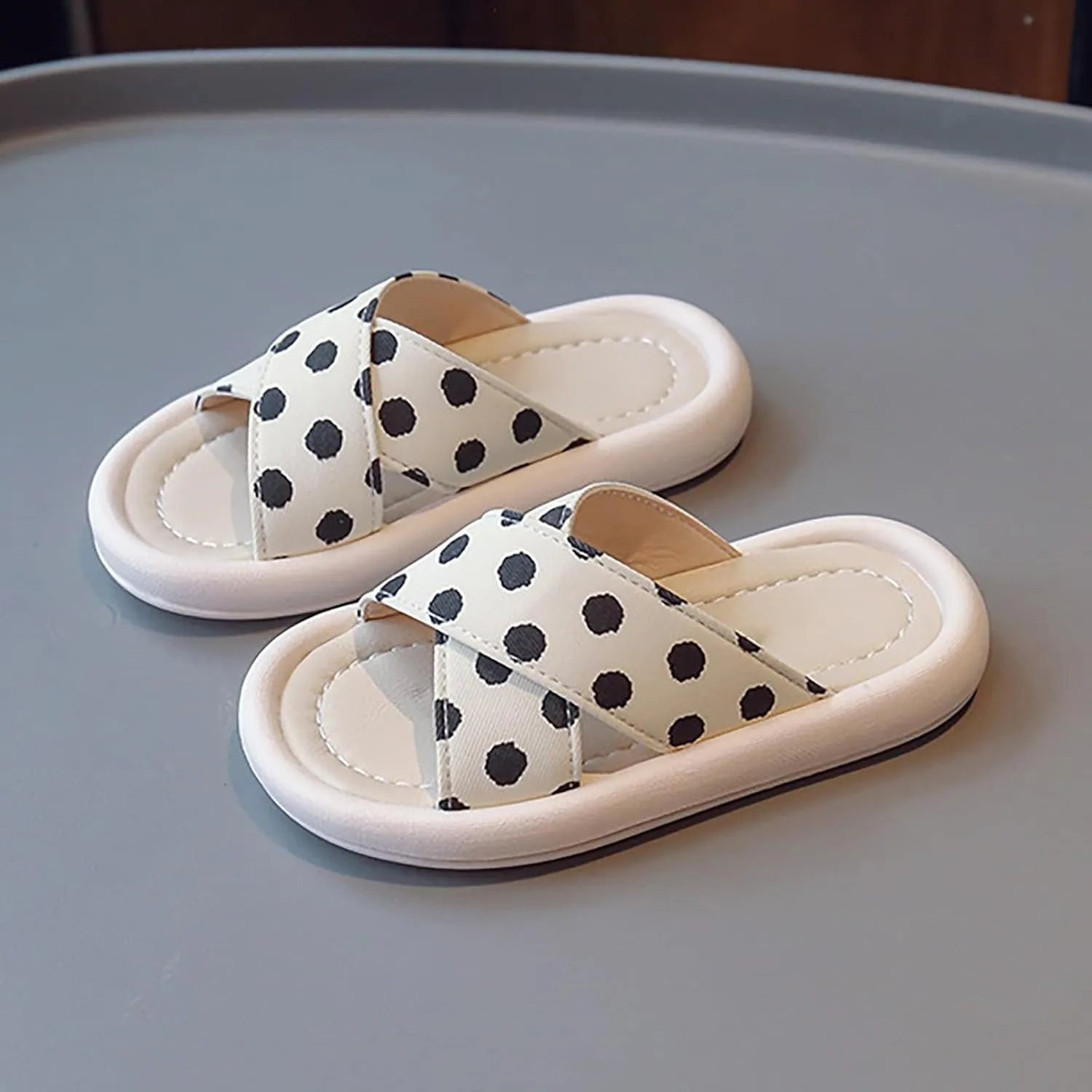 Girls Polka Dot Slides Soft Sole Anti Slip Open Toe Beach Swim Pool Water Sandals Kids Bedroom Slippers Little Girls