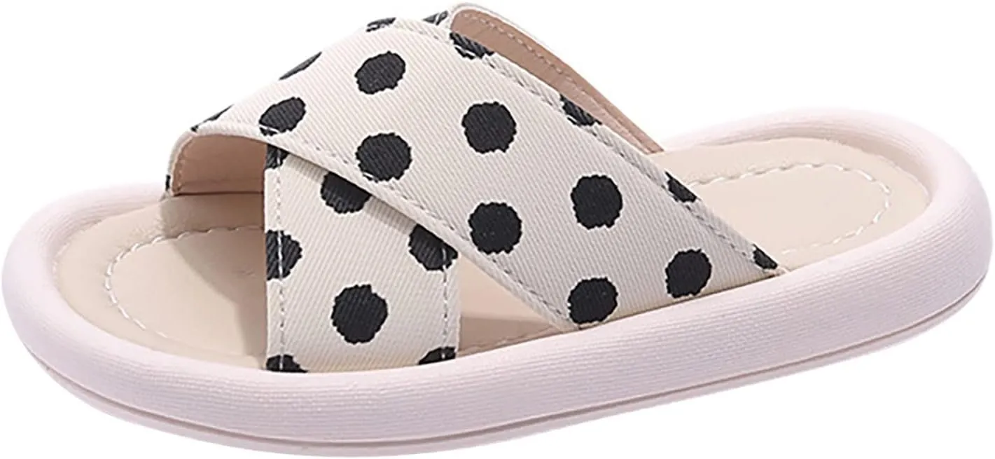 Girls Polka Dot Slides Soft Sole Anti Slip Open Toe Beach Swim Pool Water Sandals Kids Bedroom Slippers Little Girls