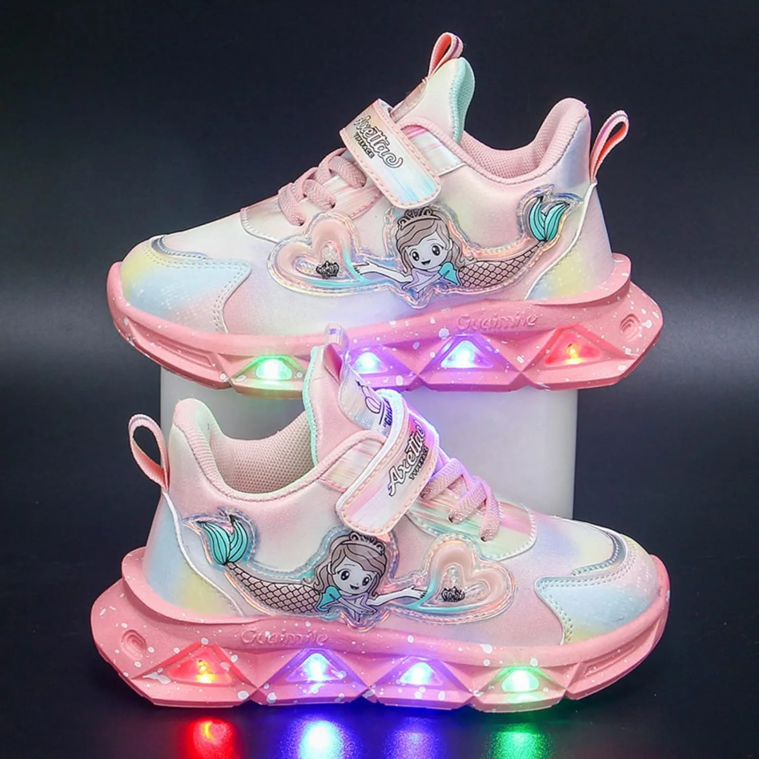 Girls Princess Shoes Slip On Light Up Shoes Mermai Shoes Breathable Mesh Sneakers Lightweight Girls Sneakers
