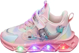 Girls Princess Shoes Slip On Light Up Shoes Mermai Shoes Breathable Mesh Sneakers Lightweight Girls Sneakers