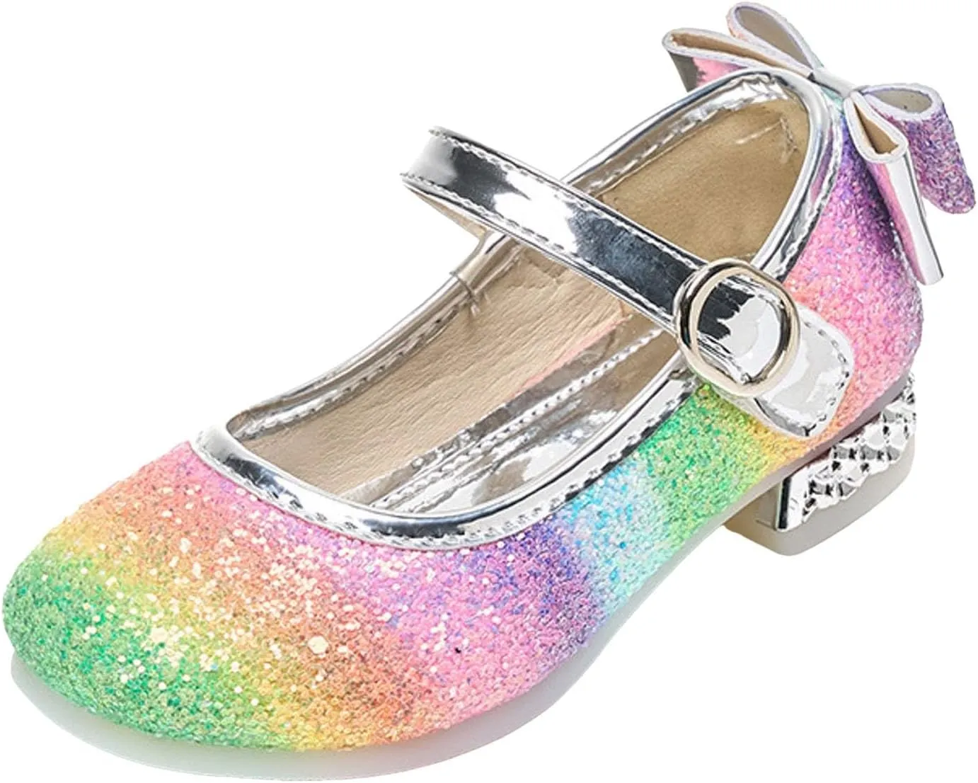 Girls Rainbow Soft Sole Shoes Performance Party Shoes Crystal Thick Heel Casual Sandals Kids Dress Kid Sandals Girl