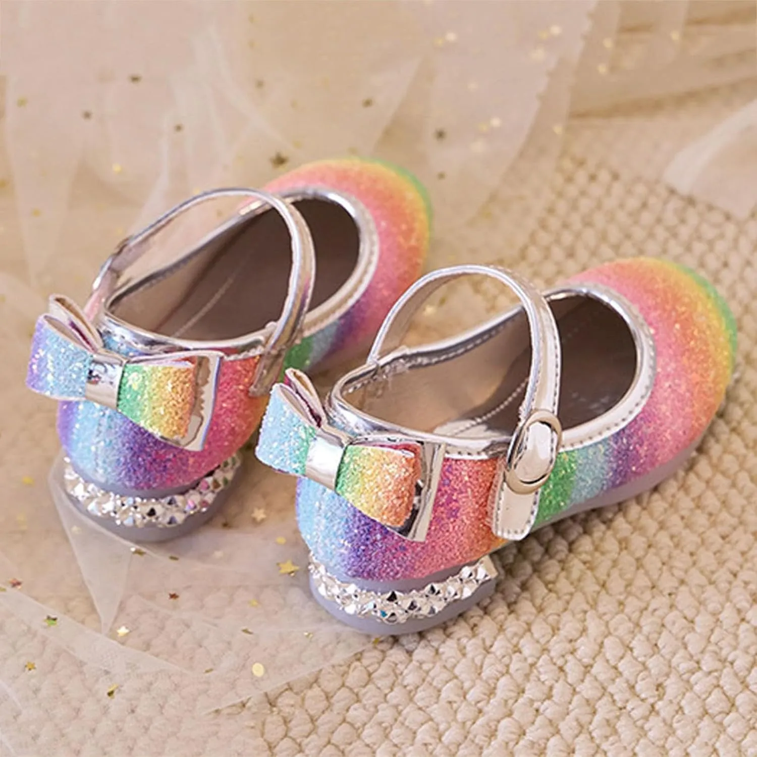 Girls Rainbow Soft Sole Shoes Performance Party Shoes Crystal Thick Heel Casual Sandals Kids Dress Kid Sandals Girl
