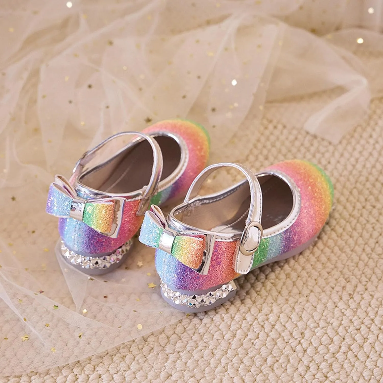 Girls Rainbow Soft Sole Shoes Performance Party Shoes Crystal Thick Heel Casual Sandals Kids Dress Kid Sandals Girl