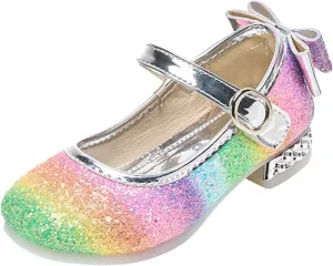 Girls Rainbow Soft Sole Shoes Performance Party Shoes Crystal Thick Heel Casual Sandals Kids Dress Kid Sandals Girl