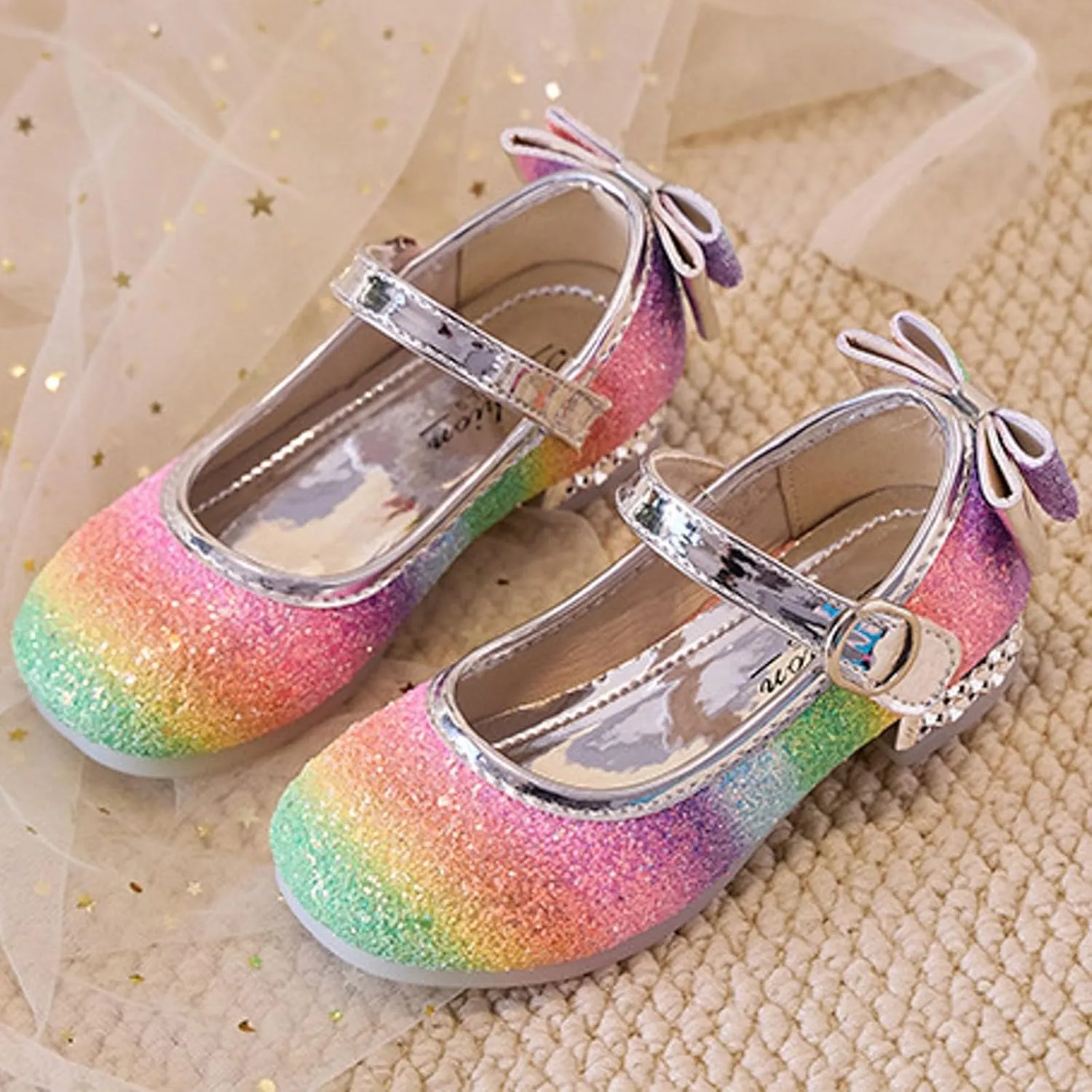 Girls Rainbow Soft Sole Shoes Performance Party Shoes Crystal Thick Heel Casual Sandals Kids Dress Kid Sandals Girl