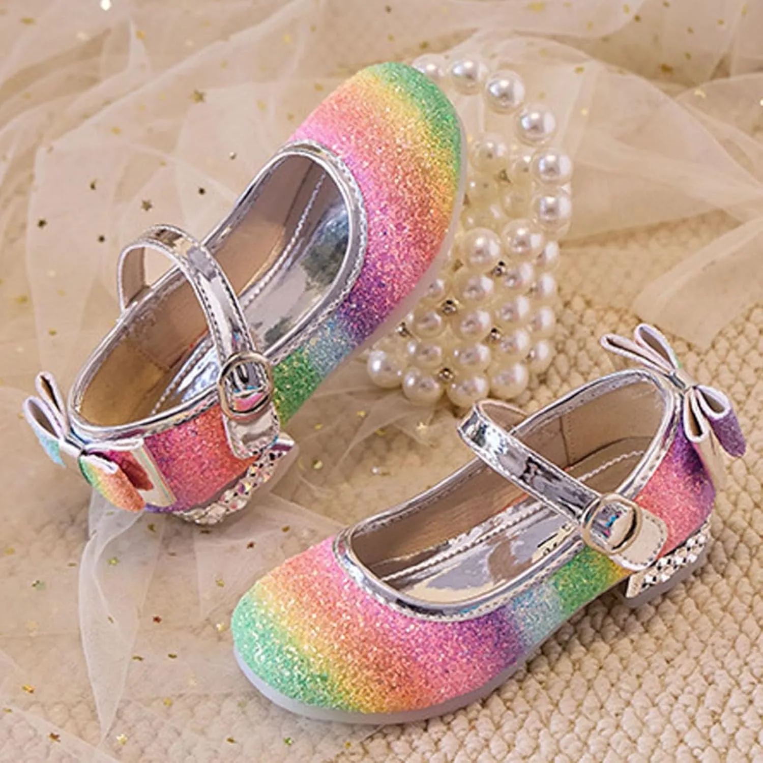 Girls Rainbow Soft Sole Shoes Performance Party Shoes Crystal Thick Heel Casual Sandals Kids Dress Kid Sandals Girl