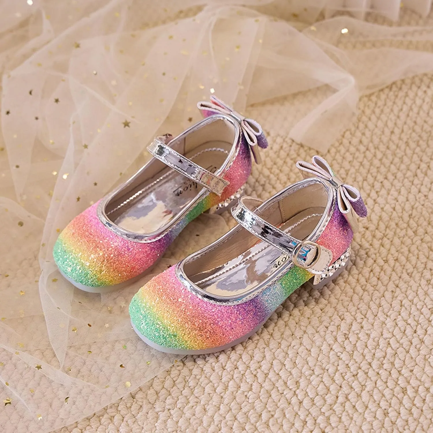 Girls Rainbow Soft Sole Shoes Performance Party Shoes Crystal Thick Heel Casual Sandals Kids Dress Kid Sandals Girl