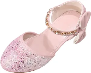 Girl's Sandals Soft Sole Girls Sandals High Heels Rhinestone Bow Princess Model Show Crystal Shoes