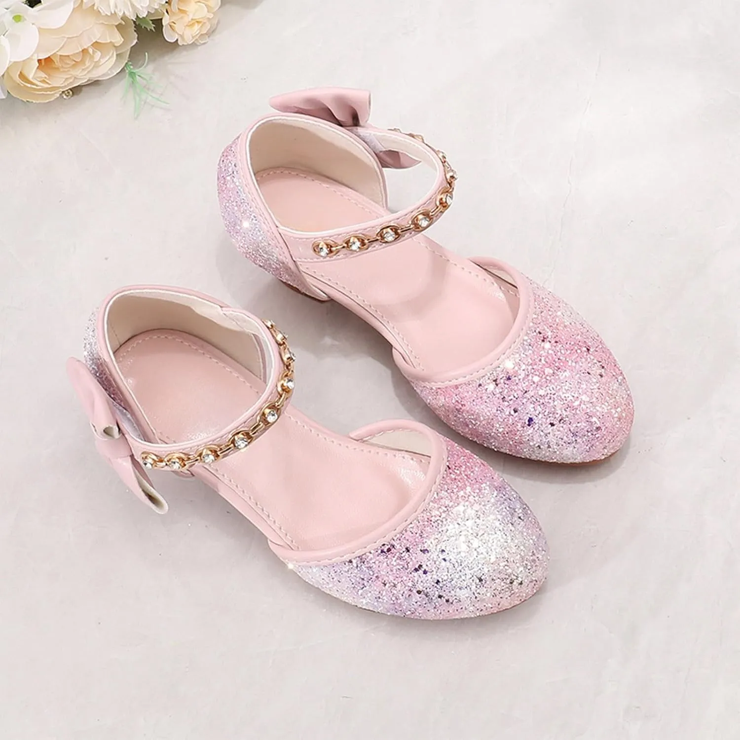 Girl's Sandals Soft Sole Girls Sandals High Heels Rhinestone Bow Princess Model Show Crystal Shoes