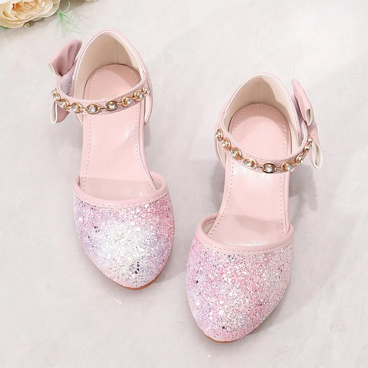 Girl's Sandals Soft Sole Girls Sandals High Heels Rhinestone Bow Princess Model Show Crystal Shoes