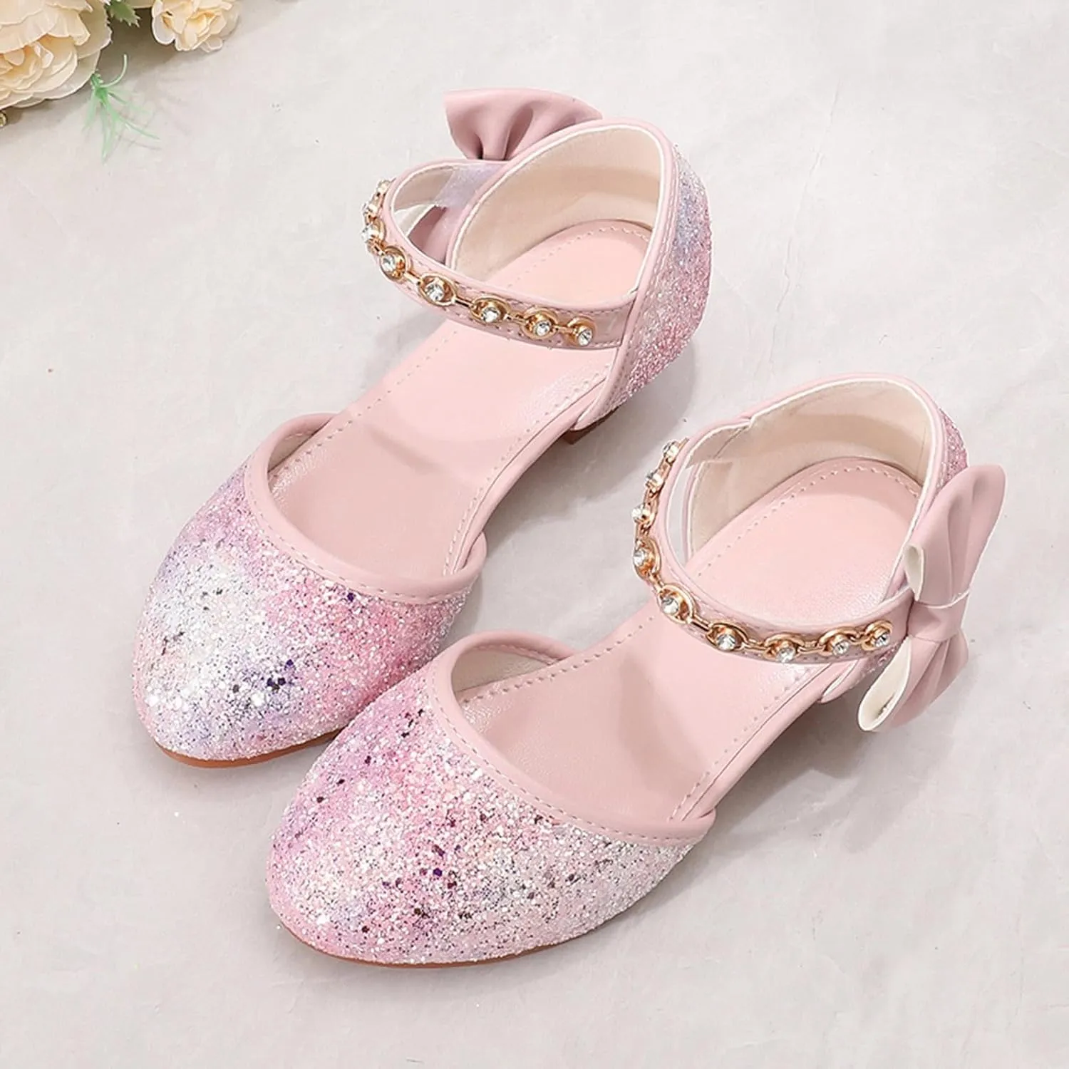 Girl's Sandals Soft Sole Girls Sandals High Heels Rhinestone Bow Princess Model Show Crystal Shoes