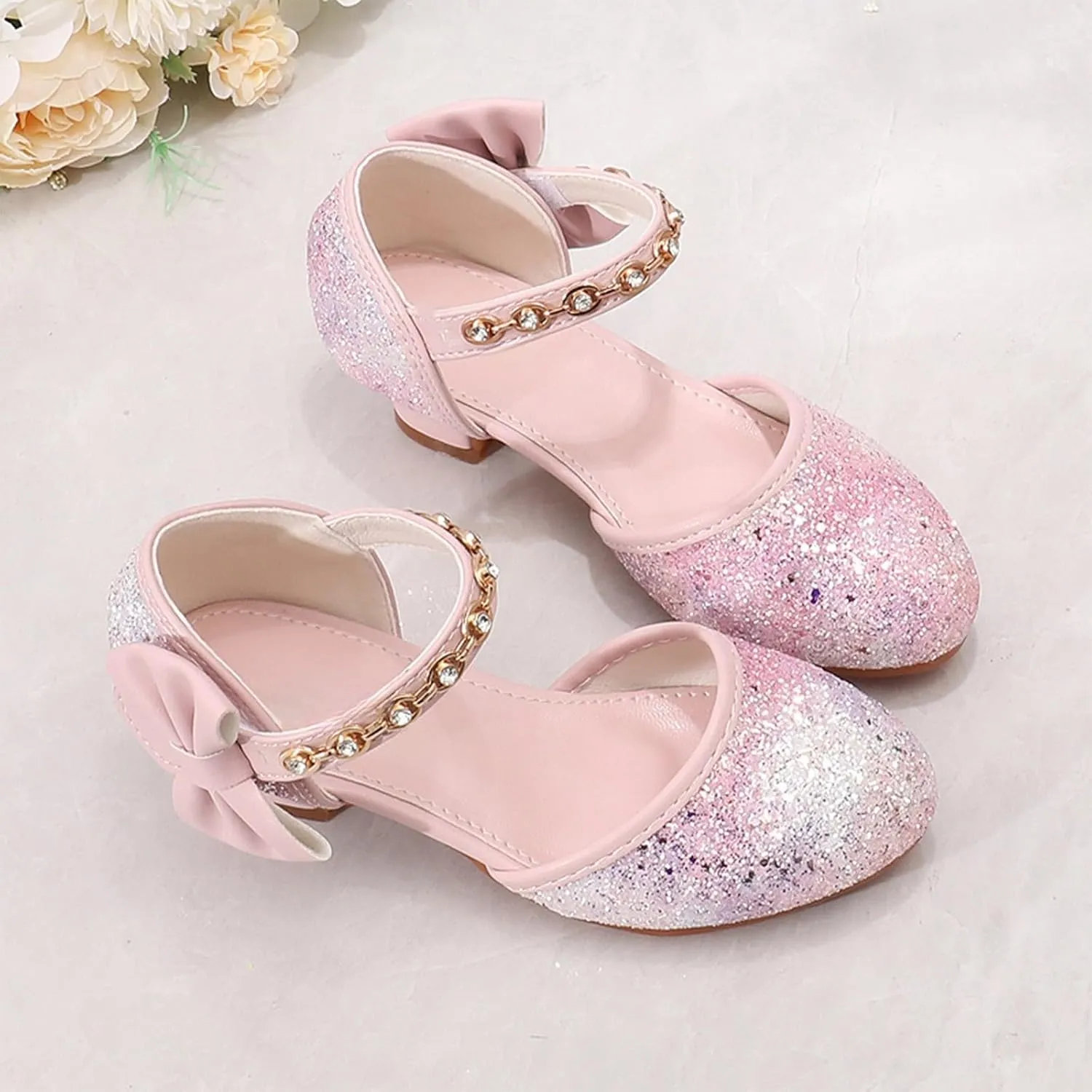 Girl's Sandals Soft Sole Girls Sandals High Heels Rhinestone Bow Princess Model Show Crystal Shoes