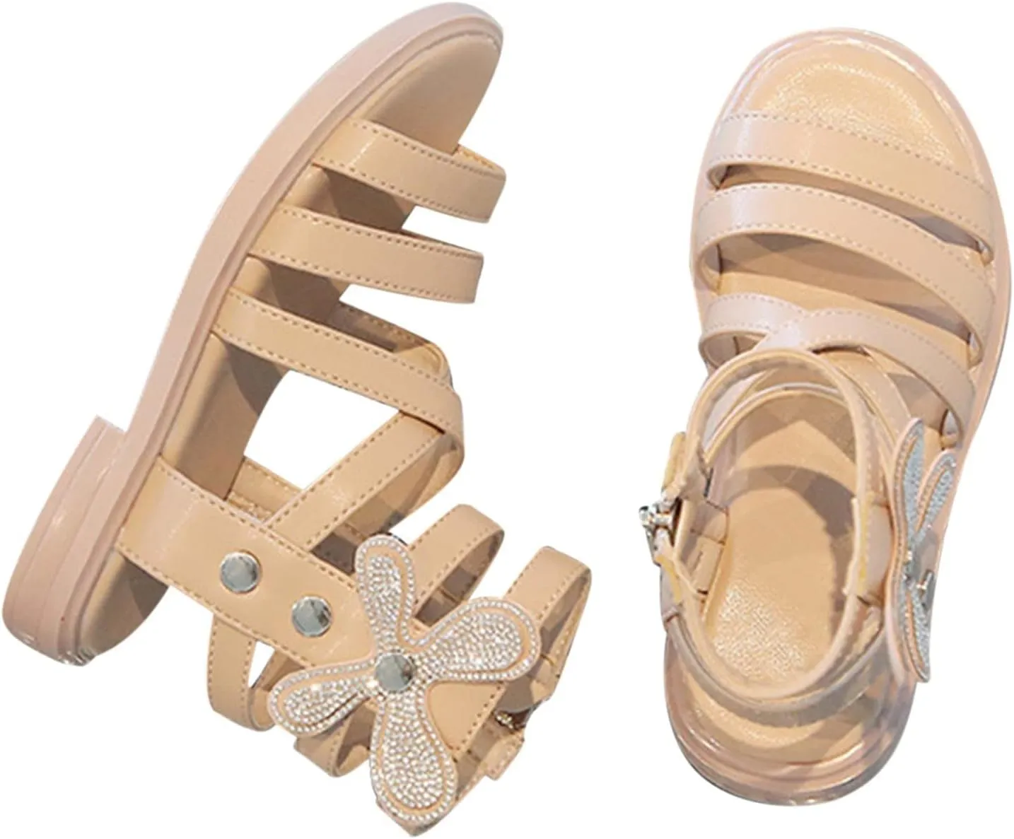 Girls' Sandals Summer Fashion Children's Rhinestone Roman Sandals Korean Edition Soft Sole Flat Leather Boots