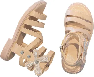 Girls' Sandals Summer Fashion Children's Rhinestone Roman Sandals Korean Edition Soft Sole Flat Leather Boots