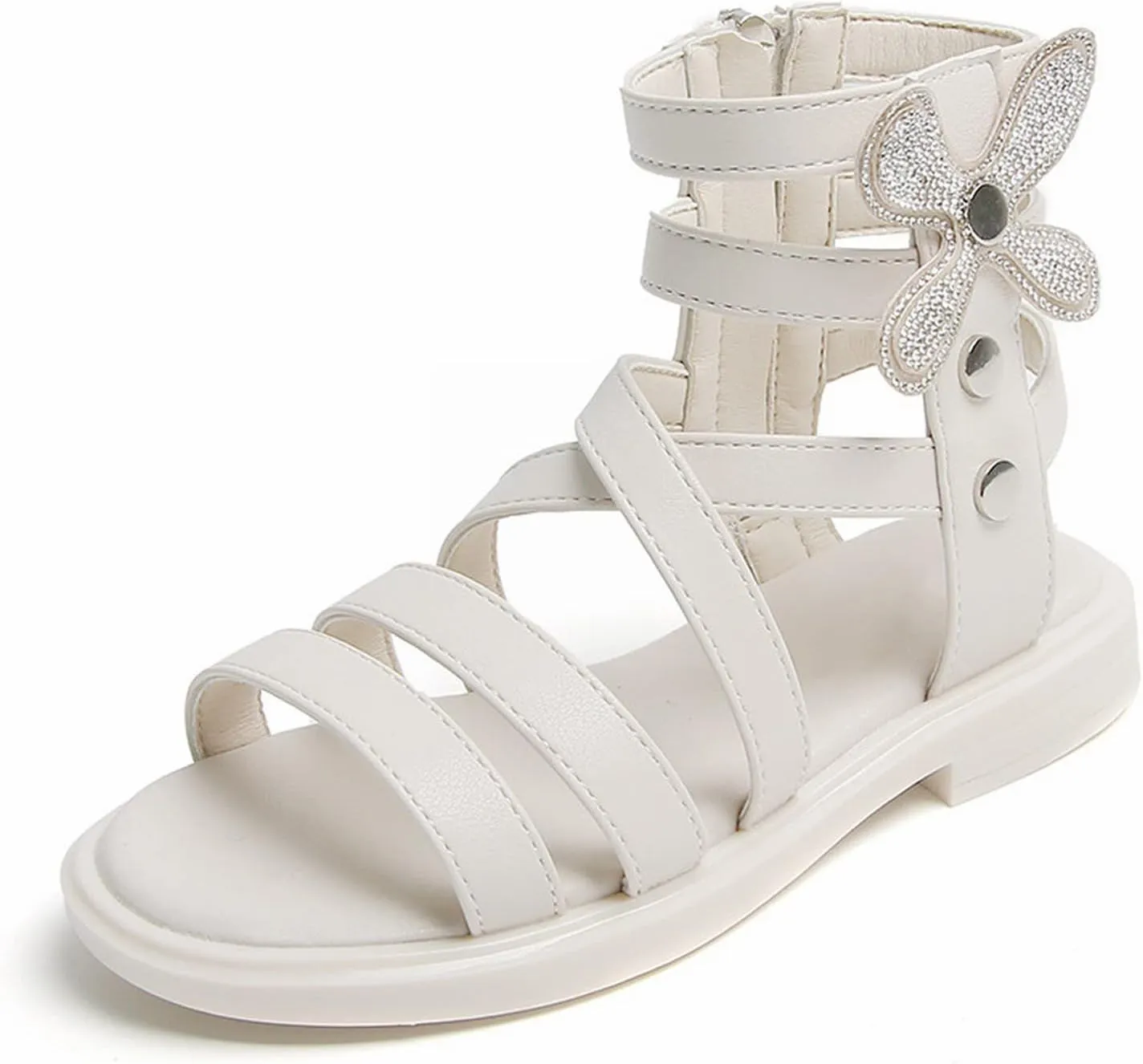 Girls' Sandals Summer Fashion Children's Rhinestone Roman Sandals Korean Edition Soft Sole Flat Leather Boots