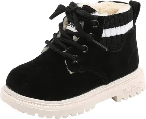 Girls Winter Boots Kid's Leather Lace-Up Zipper Combat Booties Flat Heel Mid-Calf Shoes Comfort Cowgirl Booties