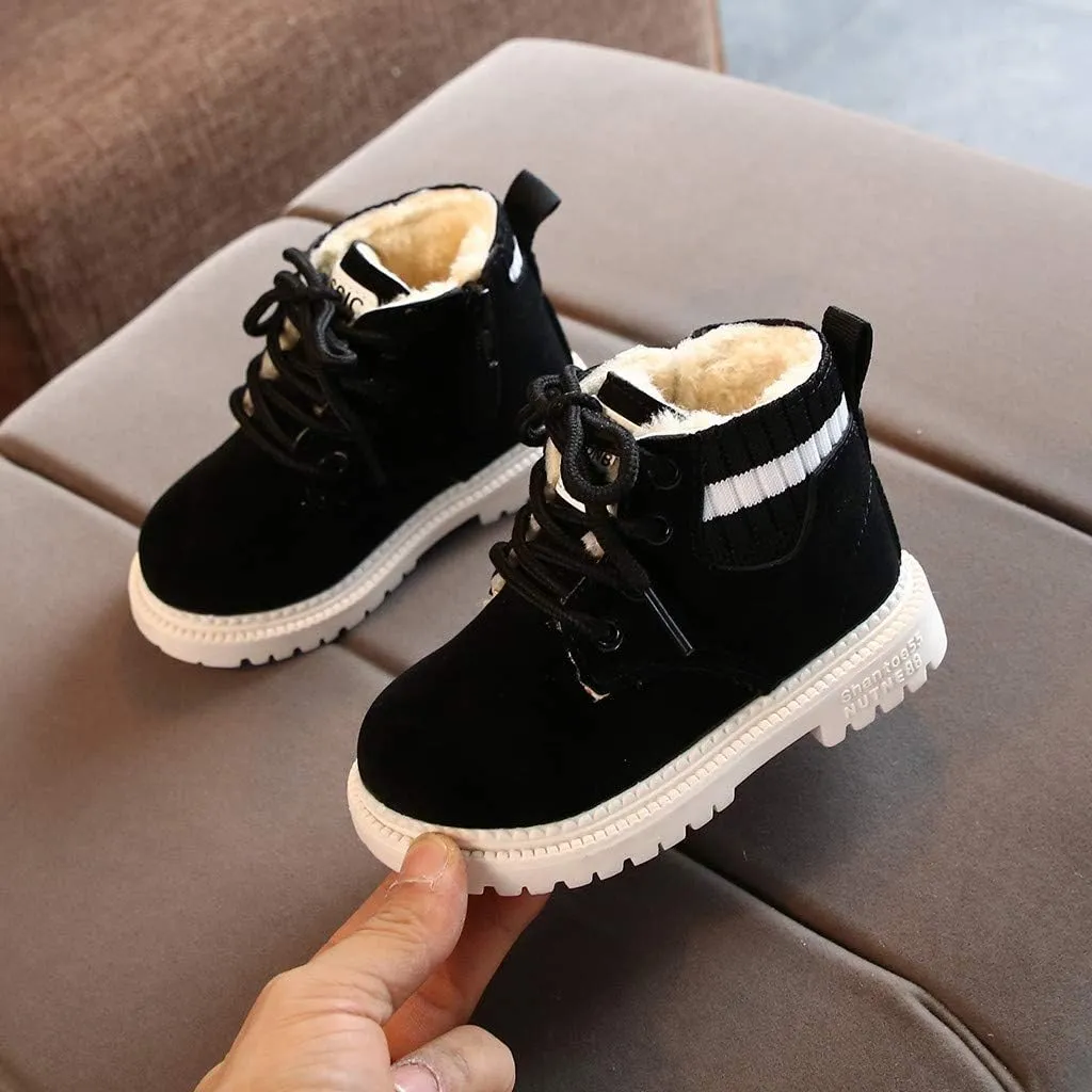 Girls Winter Boots Kid's Leather Lace-Up Zipper Combat Booties Flat Heel Mid-Calf Shoes Comfort Cowgirl Booties