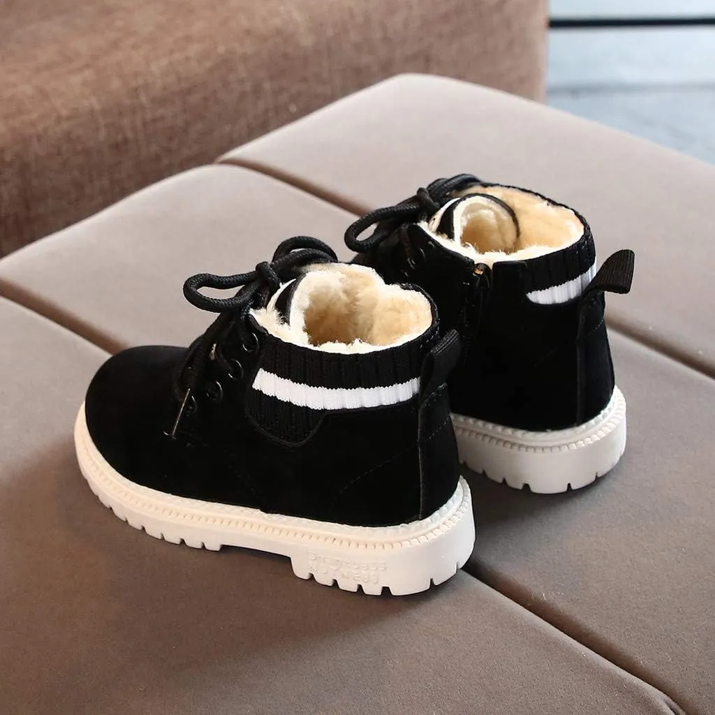 Girls Winter Boots Kid's Leather Lace-Up Zipper Combat Booties Flat Heel Mid-Calf Shoes Comfort Cowgirl Booties