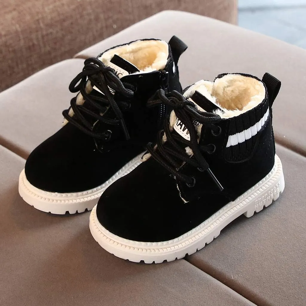 Girls Winter Boots Kid's Leather Lace-Up Zipper Combat Booties Flat Heel Mid-Calf Shoes Comfort Cowgirl Booties