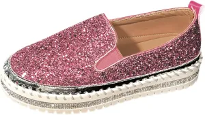 Glitter Sneakers for Women Slip On Sneakers Comfort Cute Loafers Walking Flat Loafer Platform Rhinestones Shoes
