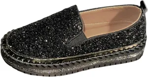 Glitter Sneakers for Women Slip On Sneakers Comfort Cute Loafers Walking Flat Loafer Platform Rhinestones Shoes