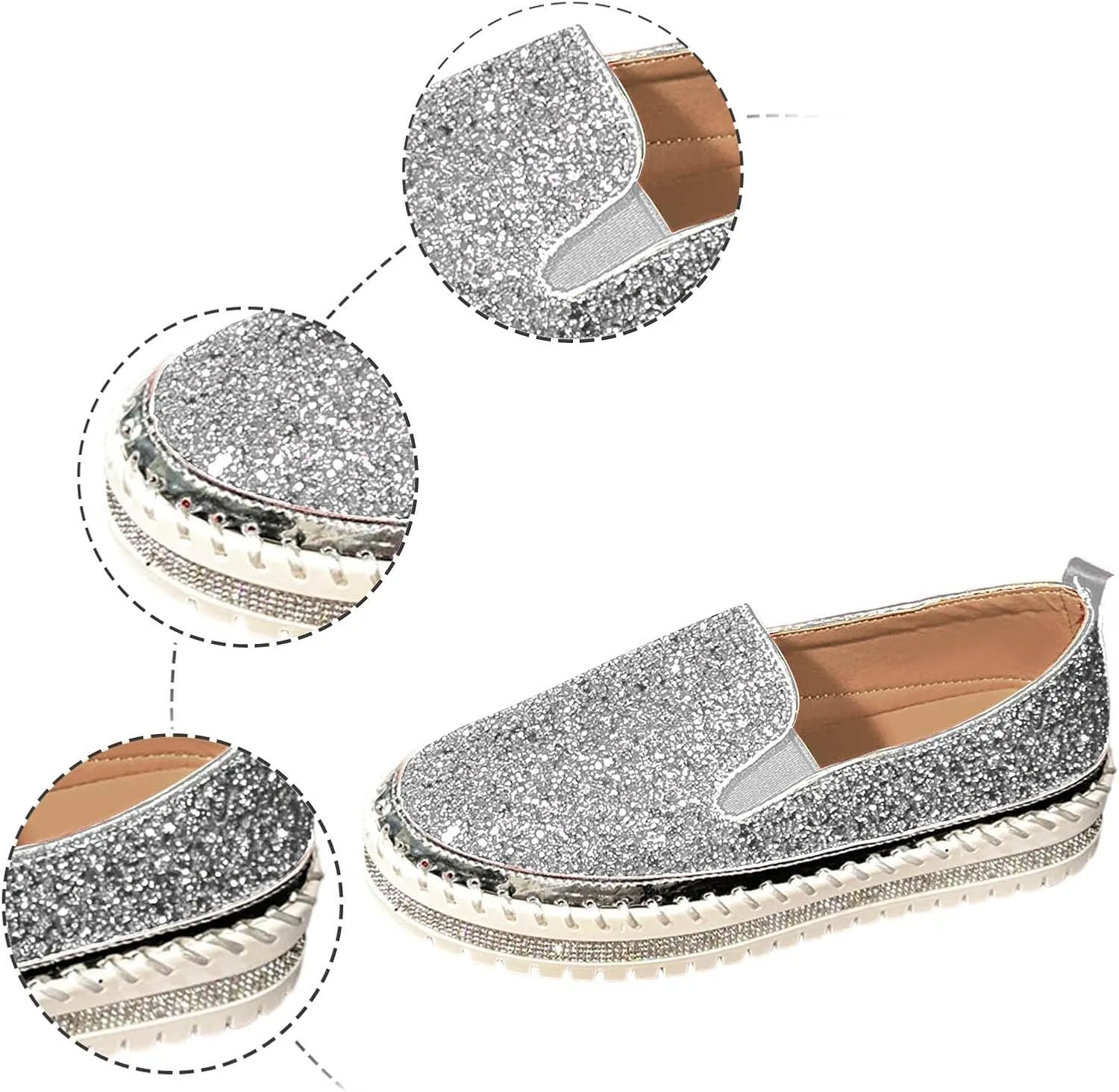 Glitter Sneakers for Women Slip On Sneakers Comfort Cute Loafers Walking Flat Loafer Platform Rhinestones Shoes