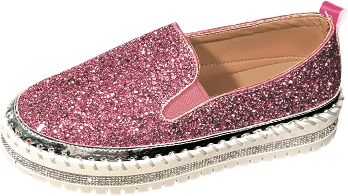 Glitter Sneakers for Women Slip On Sneakers Comfort Cute Loafers Walking Flat Loafer Platform Rhinestones Shoes