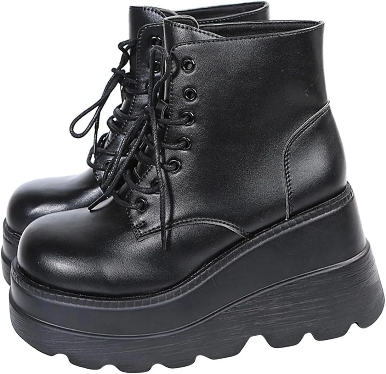 GUNIYIFS Womens Platform Boots Goth Combat Boots Punk Leather Gothic Boots for Women Mid Calf Ankle Booties Chunky Shoes