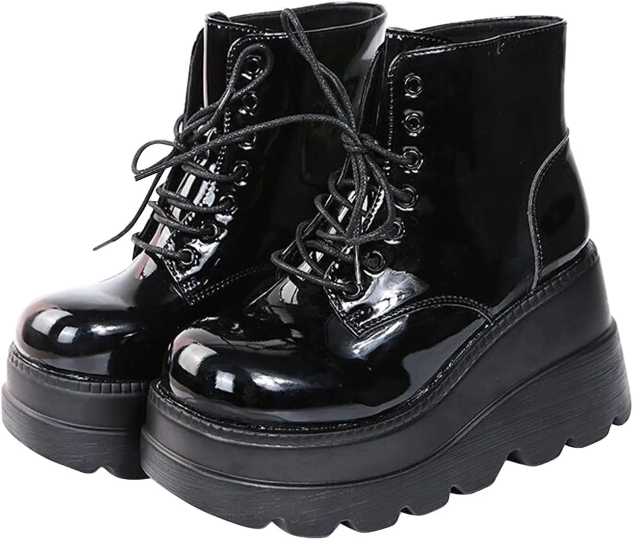 GUNIYIFS Womens Platform Boots Goth Combat Boots Punk Leather Gothic Boots for Women Mid Calf Ankle Booties Chunky Shoes