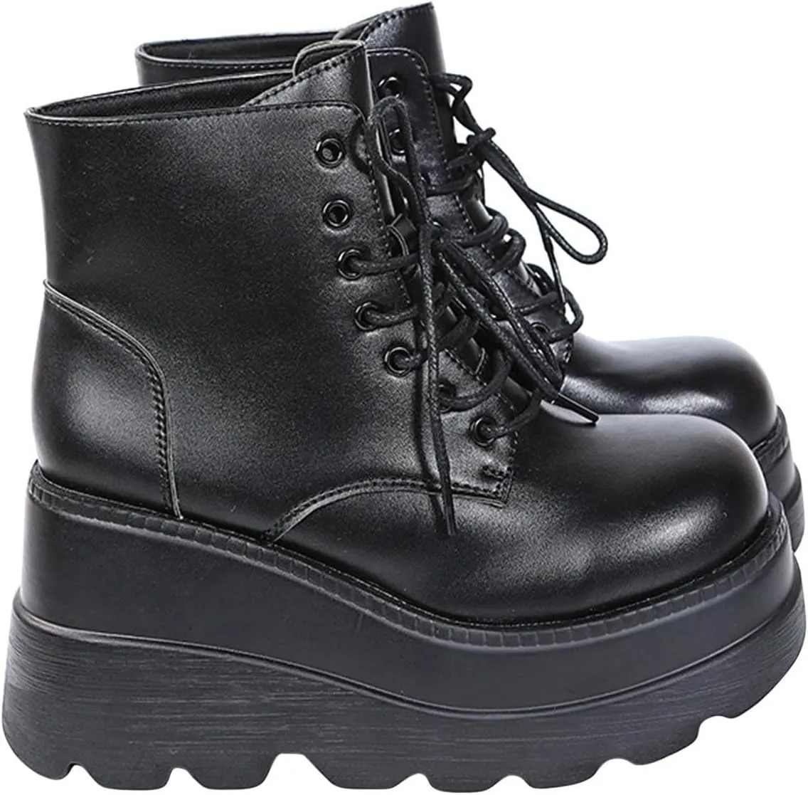 GUNIYIFS Womens Platform Boots Goth Combat Boots Punk Leather Gothic Boots for Women Mid Calf Ankle Booties Chunky Shoes