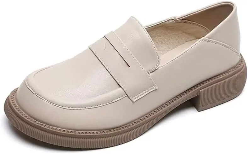 INEELUYI Women's Loafers Comfortable Chunky Heel Platform Driving Flats Casual Slip On Loafer Shoes