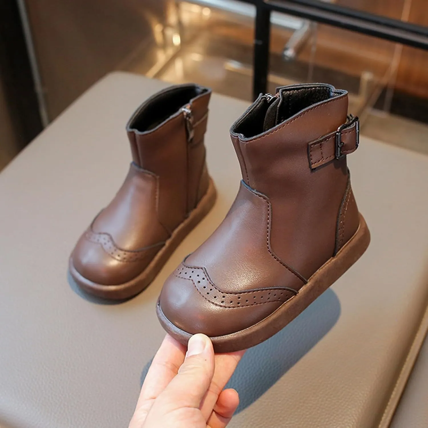 Infant Boots Girls Spring Autumn Winter Children's British Style Two Cotton Ankle Boots Girls Leather Comfort Shoes