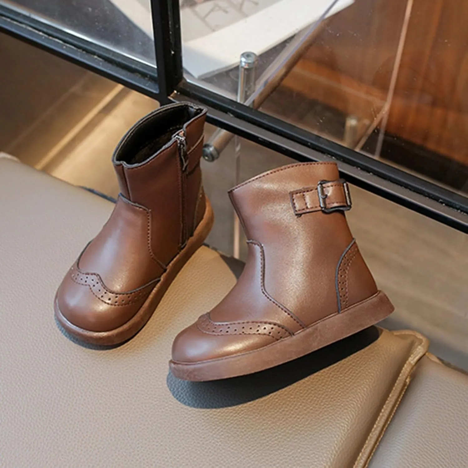 Infant Boots Girls Spring Autumn Winter Children's British Style Two Cotton Ankle Boots Girls Leather Comfort Shoes