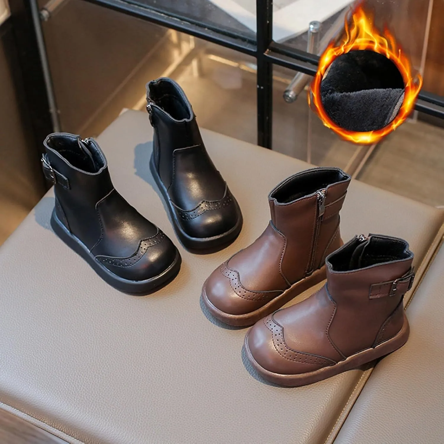Infant Boots Girls Spring Autumn Winter Children's British Style Two Cotton Ankle Boots Girls Leather Comfort Shoes