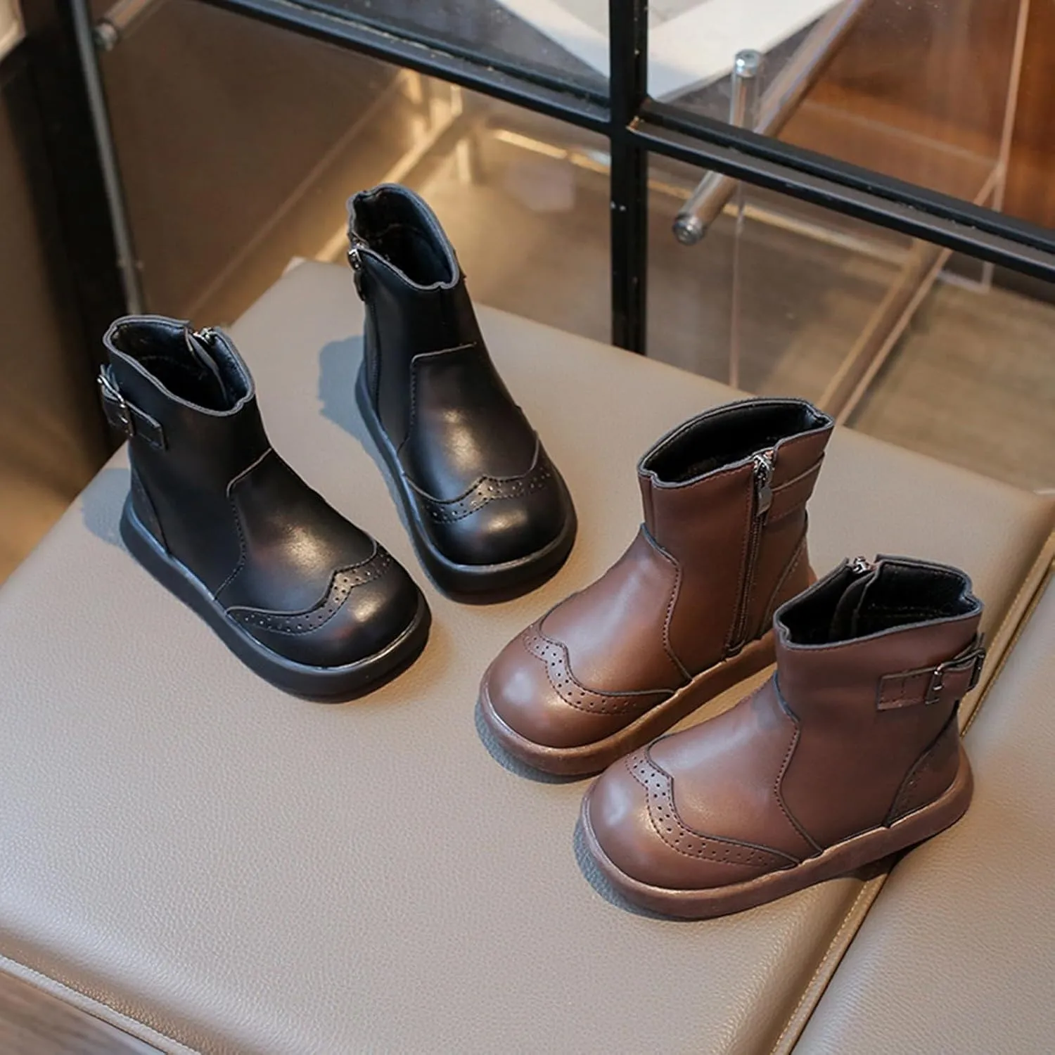 Infant Boots Girls Spring Autumn Winter Children's British Style Two Cotton Ankle Boots Girls Leather Comfort Shoes