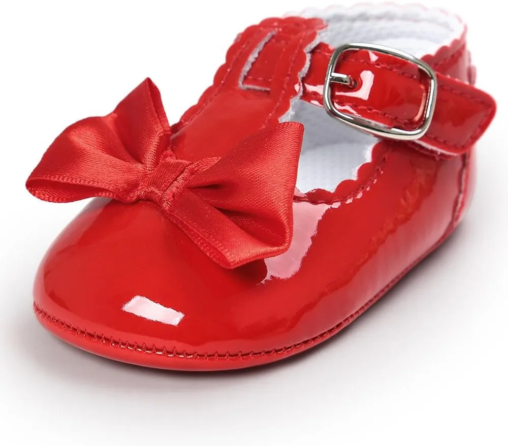 Infant Toddler Baby Soft Sole Leather Shoes for Girls Walking Sneakers Bowknot Princess Soft Sole Shoes (Red-05#A, 12-18 Months)