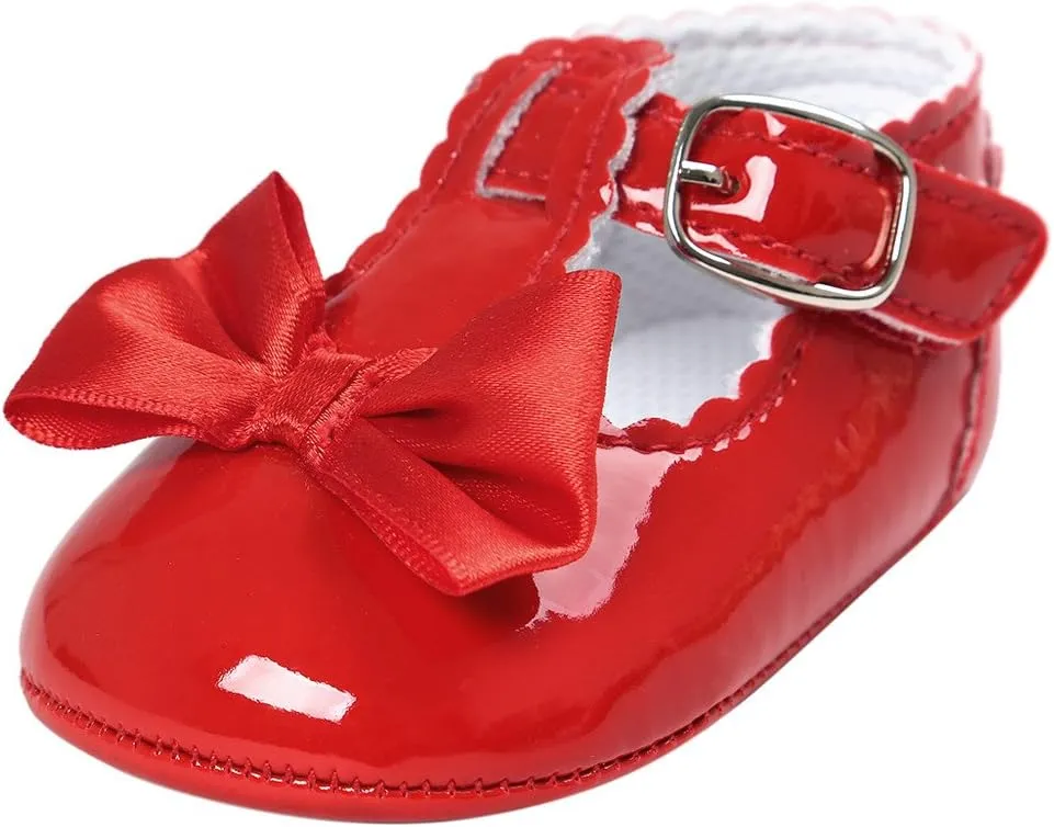 Infant Toddler Baby Soft Sole Leather Shoes for Girls Walking Sneakers Bowknot Princess Soft Sole Shoes (Red-05#A, 12-18 Months)