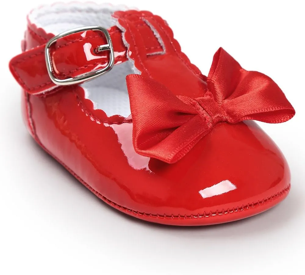 Infant Toddler Baby Soft Sole Leather Shoes for Girls Walking Sneakers Bowknot Princess Soft Sole Shoes (Red-05#A, 12-18 Months)