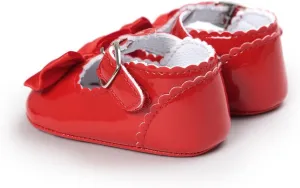 Infant Toddler Baby Soft Sole Leather Shoes for Girls Walking Sneakers Bowknot Princess Soft Sole Shoes (Red-05#A, 12-18 Months)