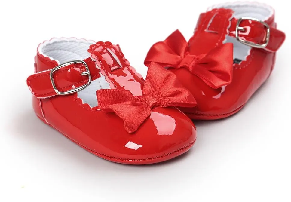 Infant Toddler Baby Soft Sole Leather Shoes for Girls Walking Sneakers Bowknot Princess Soft Sole Shoes (Red-05#A, 12-18 Months)